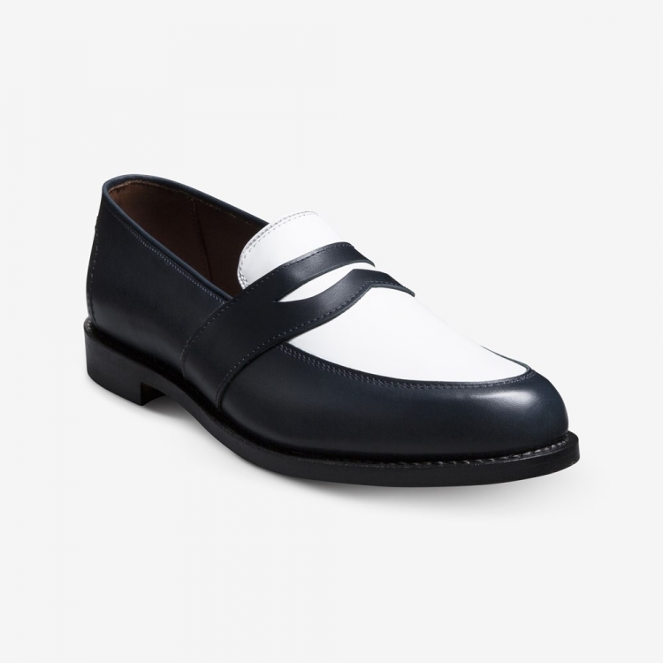 Allen Edmonds Randolph Spectator Penny Loafer Navy/White Leather dAc9zM94 - Click Image to Close