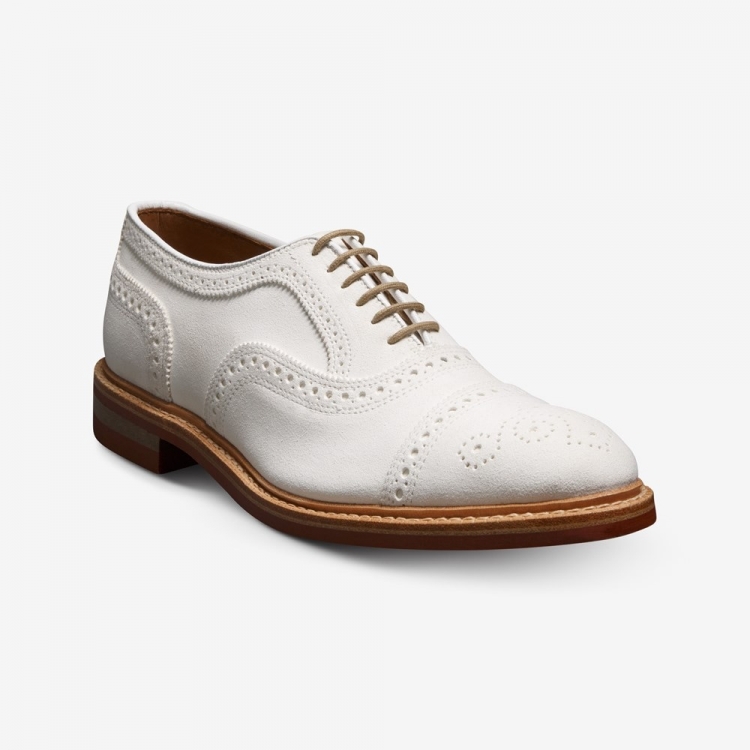 Allen Edmonds Strandmok Cap-toe Oxford with Dainite Rubber Sole White Suede aQztF3Rb - Click Image to Close