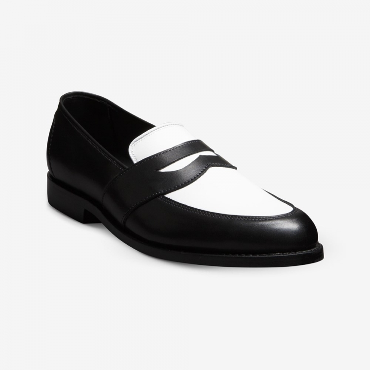 Allen Edmonds Randolph Spectator Penny Loafer Black/White Leather wBGgrIEI - Click Image to Close